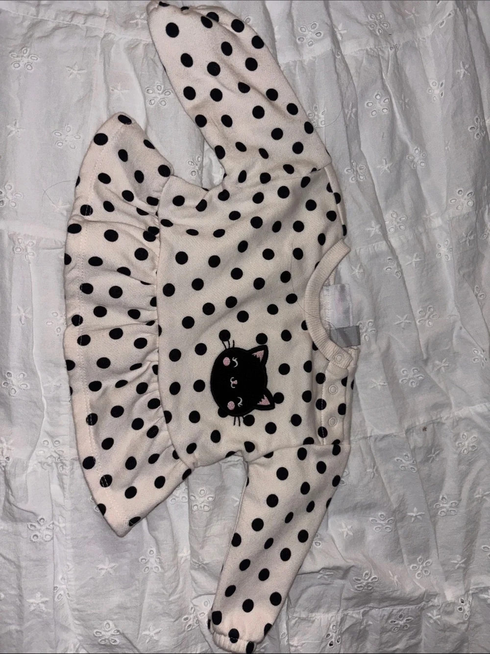 The Children's Place Cream & Black Polka Dot Dress with Cat Applique